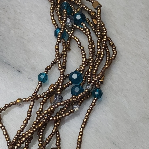 Multistrand Teal and Bronze Beaded Pendant Necklace - Picture 5 of 11